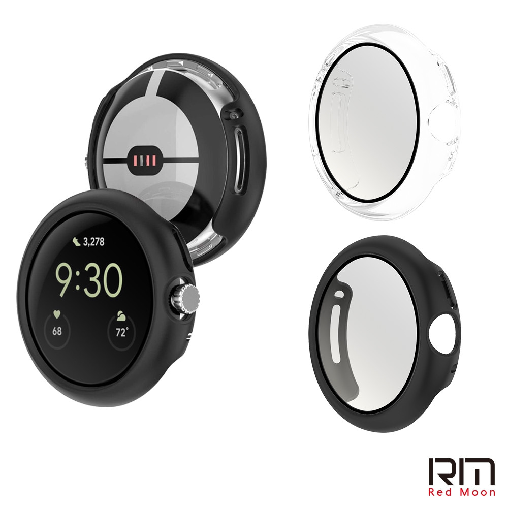 RedMoon®Google Pixel Watch 9H鋼化玻璃+PC全包覆雙料防摔保護殼